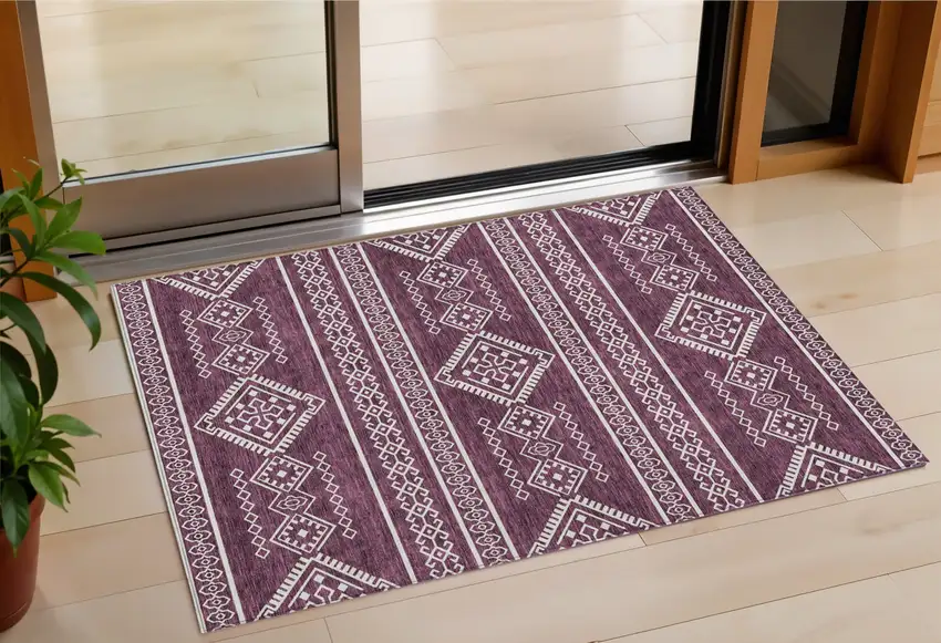 Eggplant And Ivory Southwestern Washable Indoor Outdoor Area Rug Photo 1