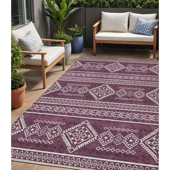 Eggplant And Ivory Southwestern Washable Indoor Outdoor Area Rug Photo 1