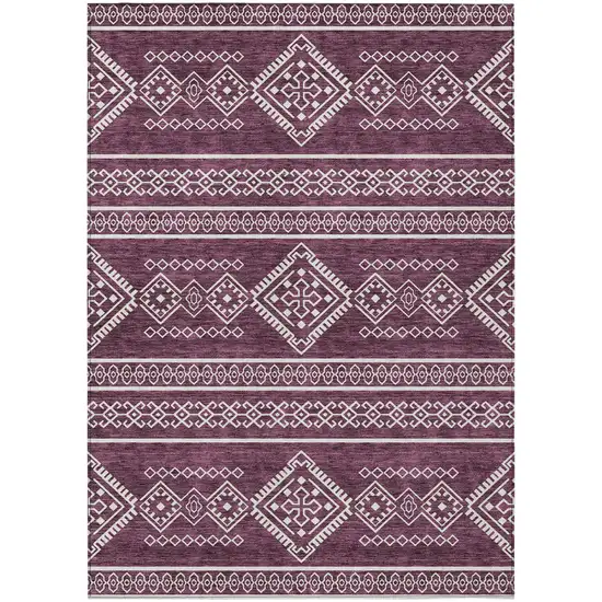 Eggplant And Ivory Southwestern Washable Indoor Outdoor Area Rug Photo 2
