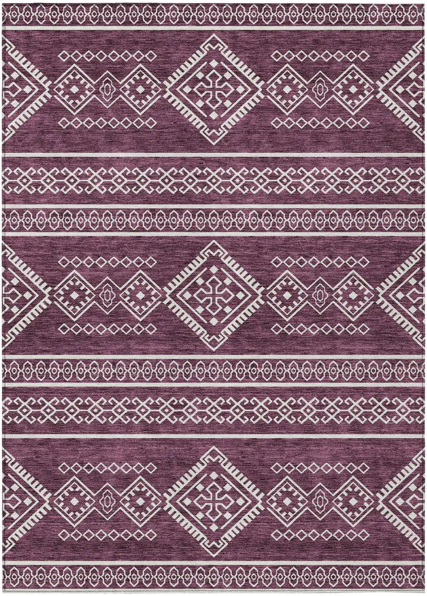 Eggplant And Ivory Southwestern Washable Indoor Outdoor Area Rug Photo 2