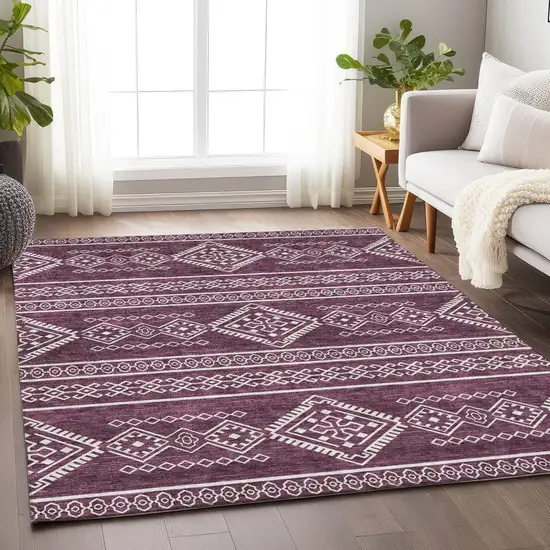Eggplant And Ivory Southwestern Washable Indoor Outdoor Area Rug Photo 9