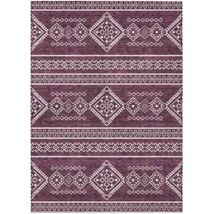 Photo of Eggplant And Ivory Southwestern Washable Indoor Outdoor Area Rug