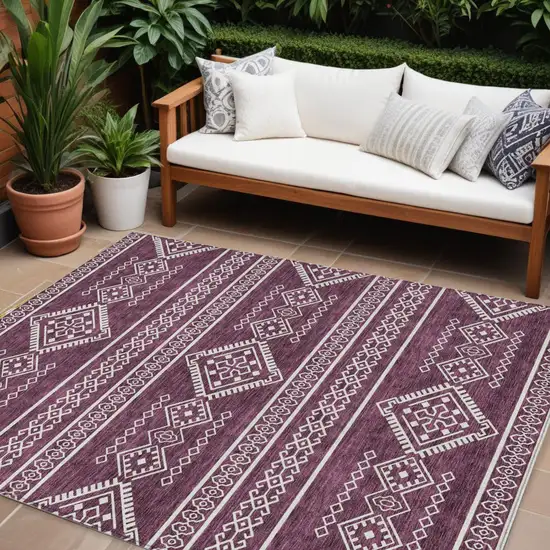 Eggplant And Ivory Southwestern Washable Indoor Outdoor Area Rug Photo 1