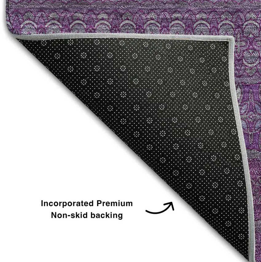 Eggplant And Ivory Striped Washable Area Rug With UV Protection Photo 8