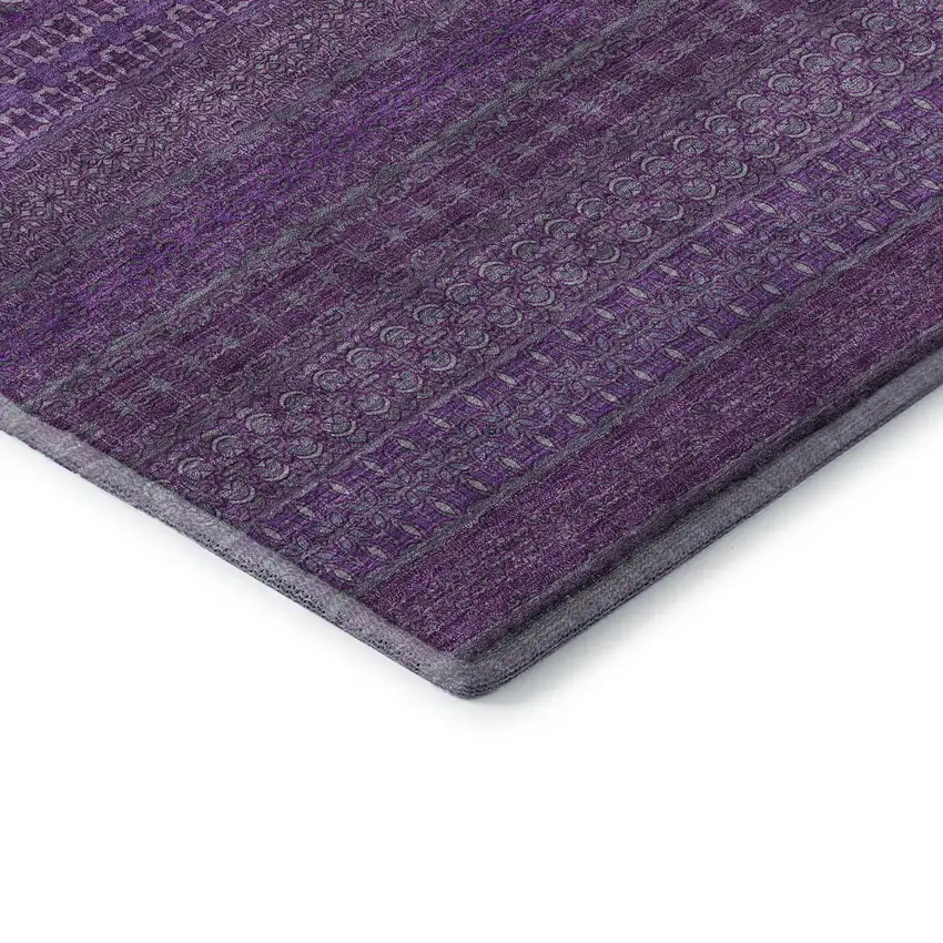 Eggplant And Ivory Striped Washable Area Rug With UV Protection Photo 9