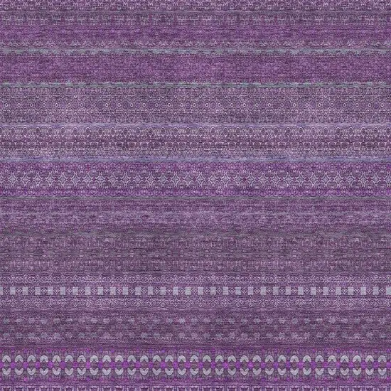 Eggplant And Ivory Striped Washable Area Rug With UV Protection Photo 4