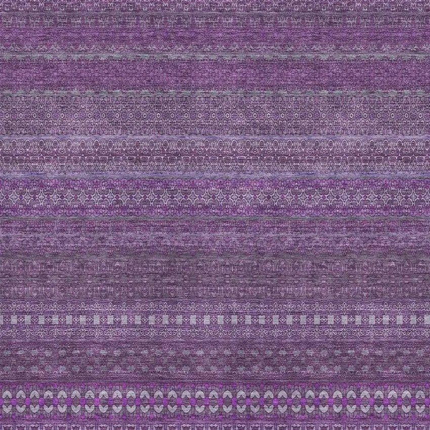 Eggplant And Ivory Striped Washable Area Rug With UV Protection Photo 4