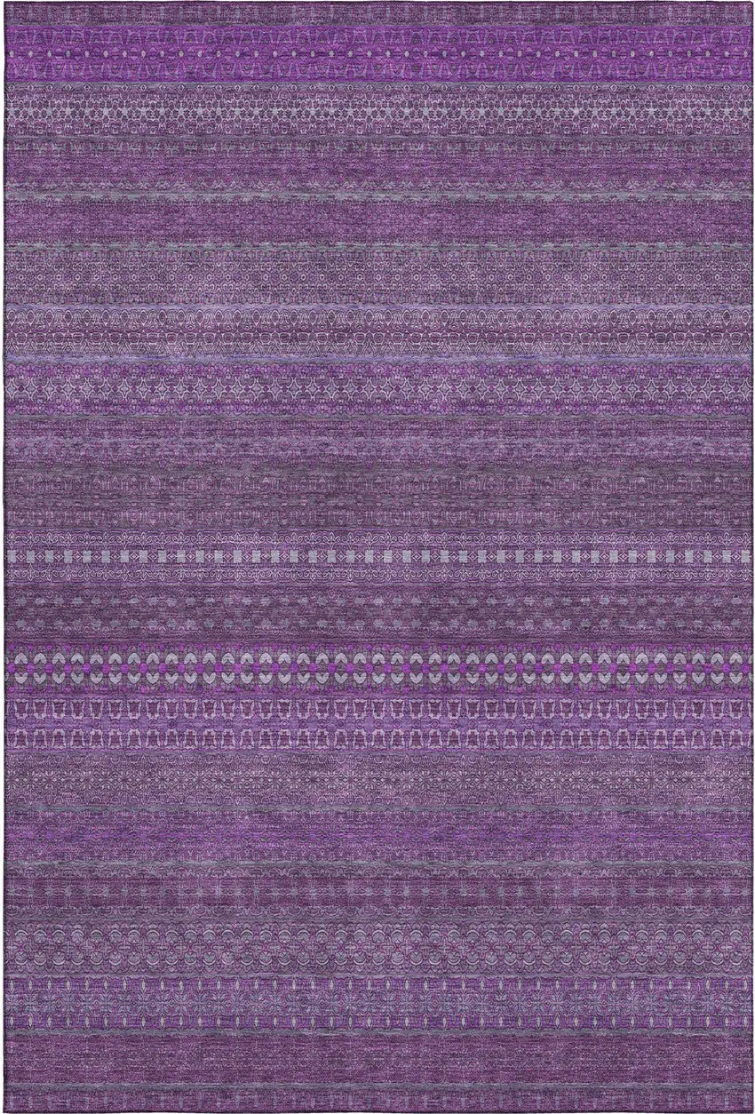 Eggplant And Ivory Striped Washable Area Rug With UV Protection Photo 2