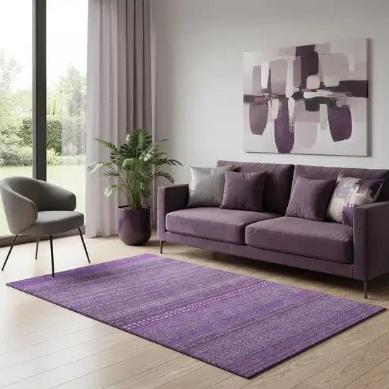 Eggplant And Ivory Striped Washable Area Rug With UV Protection Photo 1