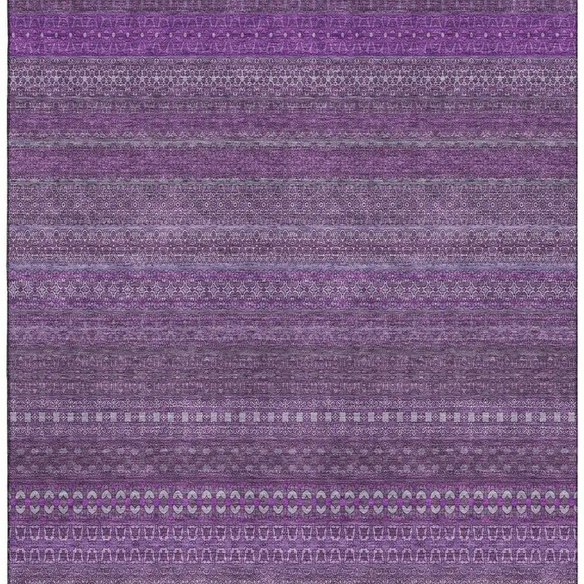 Eggplant And Ivory Striped Washable Area Rug With UV Protection Photo 4