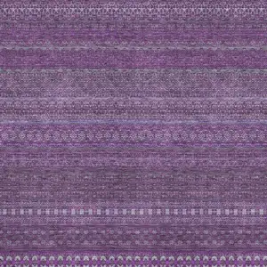 Photo of Eggplant And Ivory Striped Washable Area Rug With UV Protection