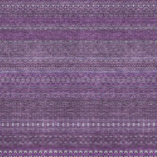 Eggplant And Ivory Striped Washable Area Rug With UV Protection Photo 3