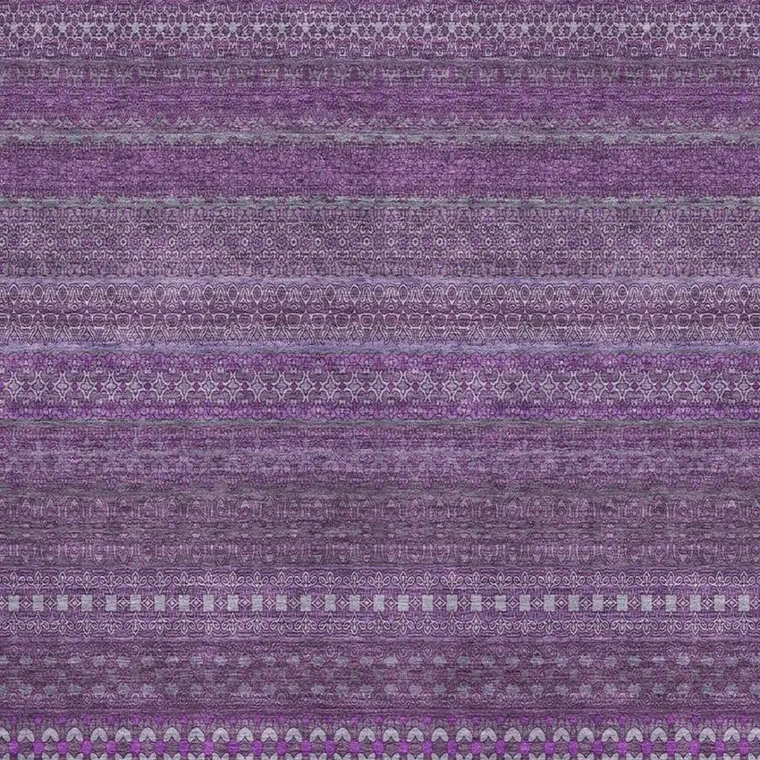 Eggplant And Ivory Striped Washable Area Rug With UV Protection Photo 3