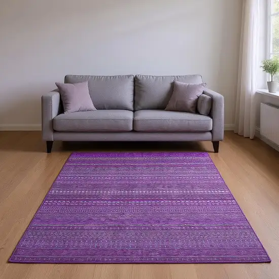 Eggplant And Ivory Striped Washable Area Rug With UV Protection Photo 2