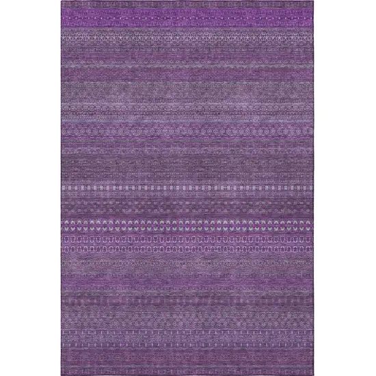 Eggplant And Ivory Striped Washable Area Rug With UV Protection Photo 4