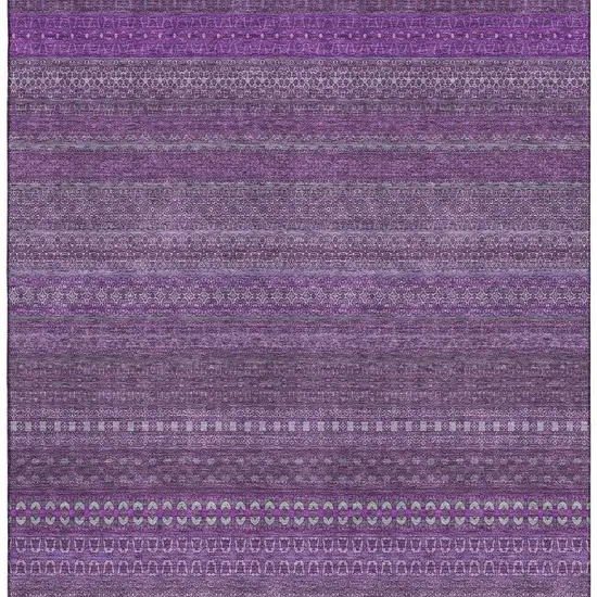 Eggplant And Ivory Striped Washable Area Rug With UV Protection Photo 3