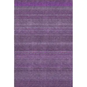 Photo of Eggplant And Ivory Striped Washable Area Rug With UV Protection