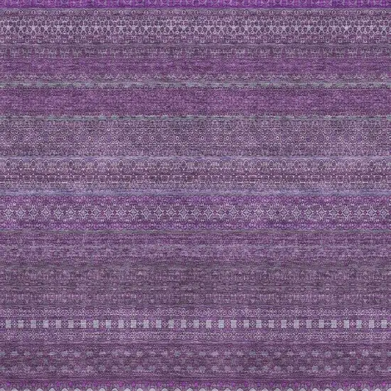Eggplant And Ivory Striped Washable Area Rug With UV Protection Photo 3