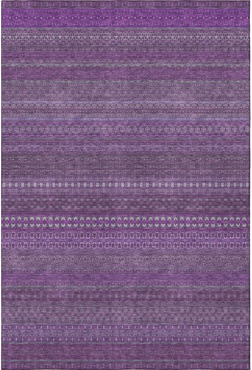 Eggplant And Ivory Striped Washable Area Rug With UV Protection Photo 4