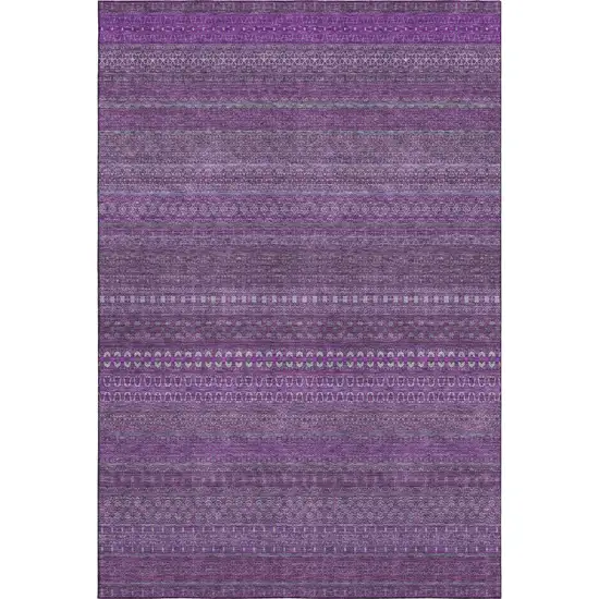 Eggplant And Ivory Striped Washable Area Rug With UV Protection Photo 1