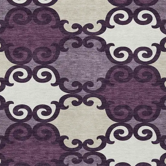 Eggplant And Ivory Trellis Washable Indoor Outdoor Area Rug Photo 6