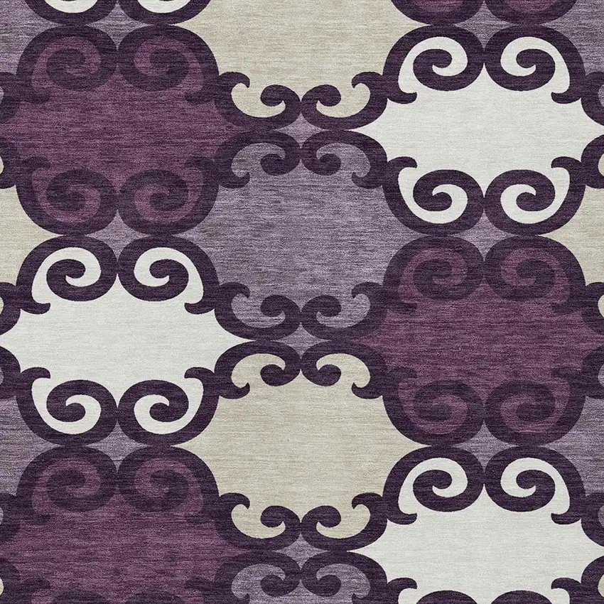 Eggplant And Ivory Trellis Washable Indoor Outdoor Area Rug Photo 6