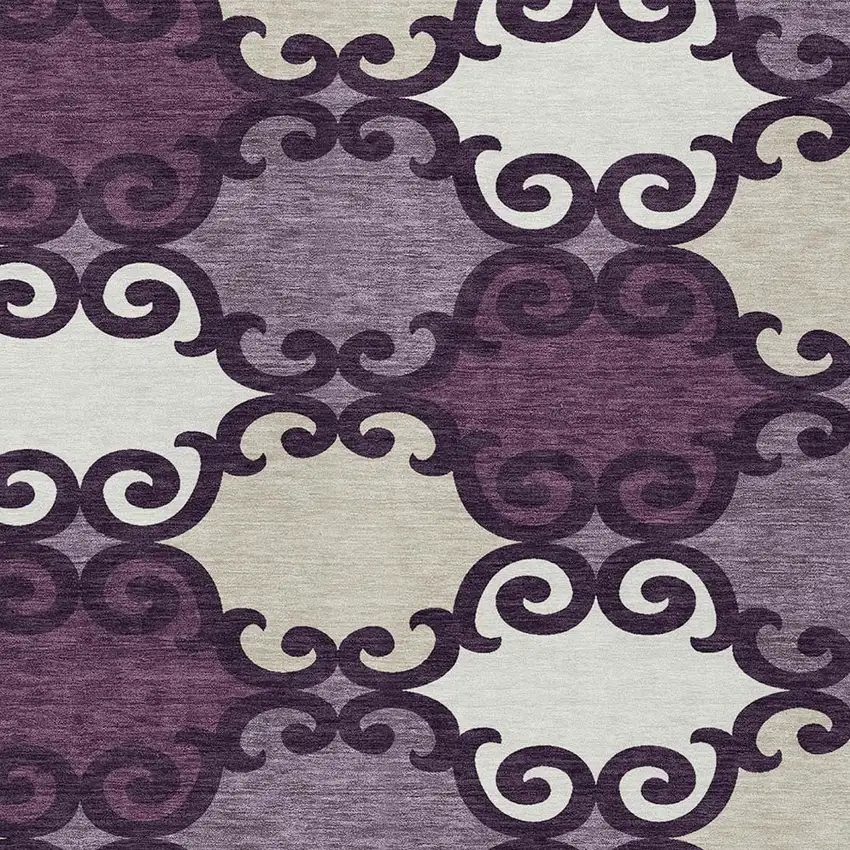 Eggplant And Ivory Trellis Washable Indoor Outdoor Area Rug Photo 6