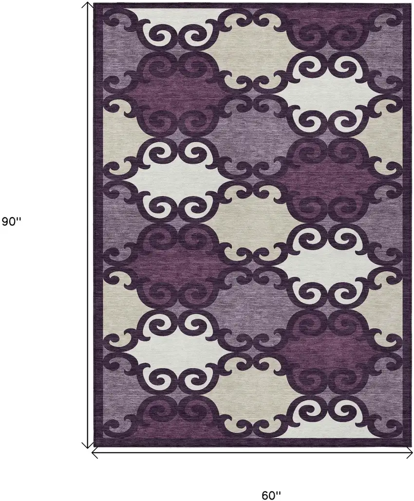 Eggplant And Ivory Trellis Washable Indoor Outdoor Area Rug Photo 3