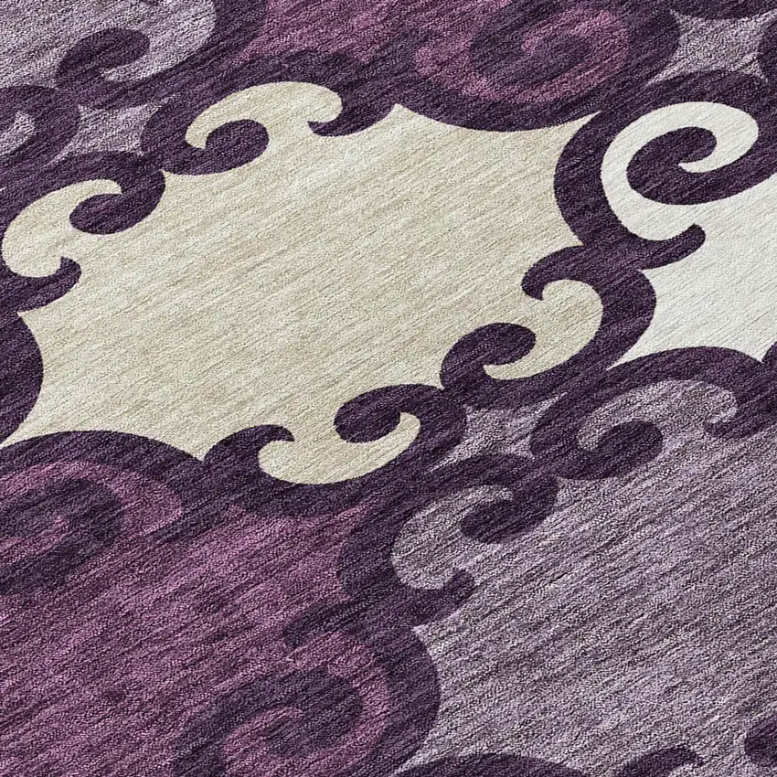 Eggplant And Ivory Trellis Washable Indoor Outdoor Area Rug Photo 8