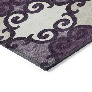 Photo of Eggplant And Ivory Trellis Washable Indoor Outdoor Area Rug