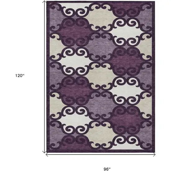 Eggplant And Ivory Trellis Washable Indoor Outdoor Area Rug Photo 3