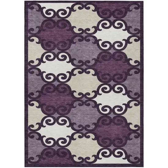 Eggplant And Ivory Trellis Washable Indoor Outdoor Area Rug Photo 2