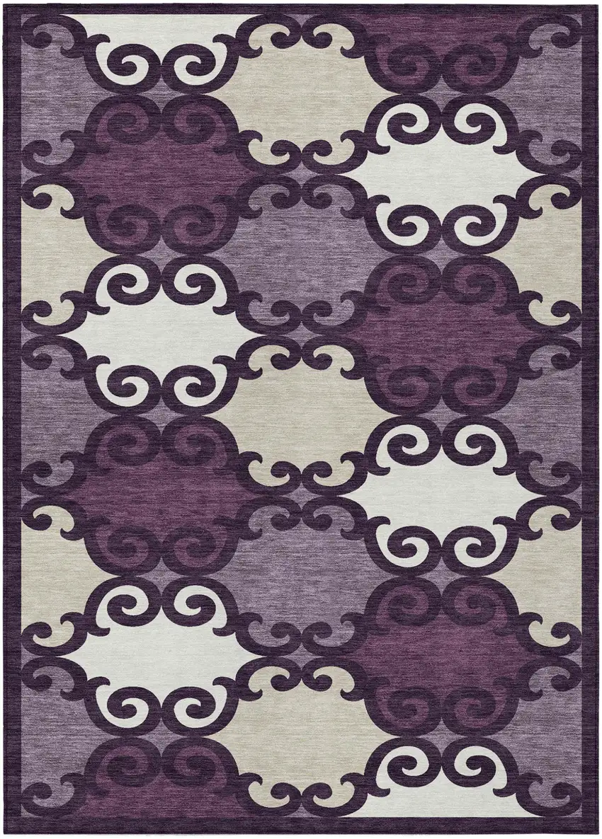 Eggplant And Ivory Trellis Washable Indoor Outdoor Area Rug Photo 2