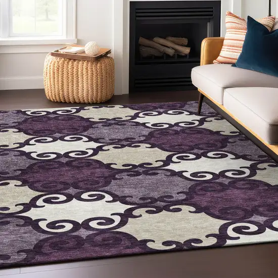 Eggplant And Ivory Trellis Washable Indoor Outdoor Area Rug Photo 9