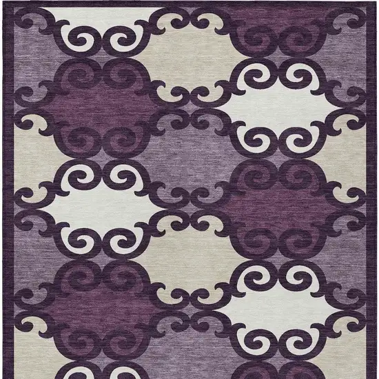 Eggplant And Ivory Trellis Washable Indoor Outdoor Area Rug Photo 7