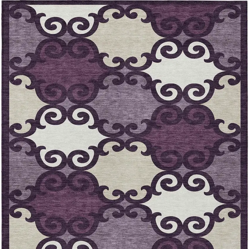 Eggplant And Ivory Trellis Washable Indoor Outdoor Area Rug Photo 7