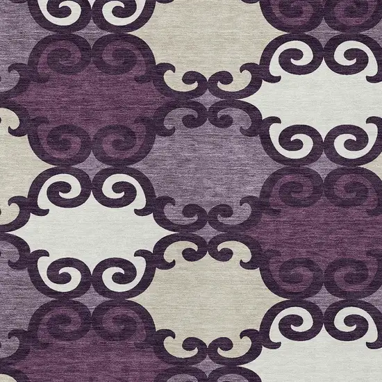 Eggplant And Ivory Trellis Washable Indoor Outdoor Area Rug Photo 6