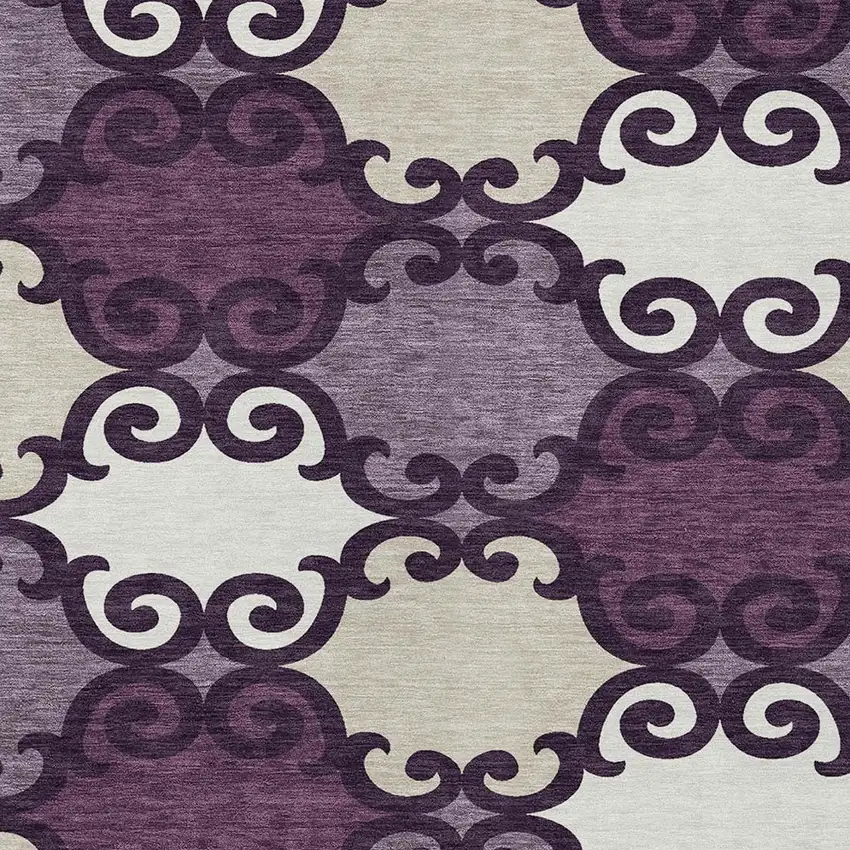 Eggplant And Ivory Trellis Washable Indoor Outdoor Area Rug Photo 6