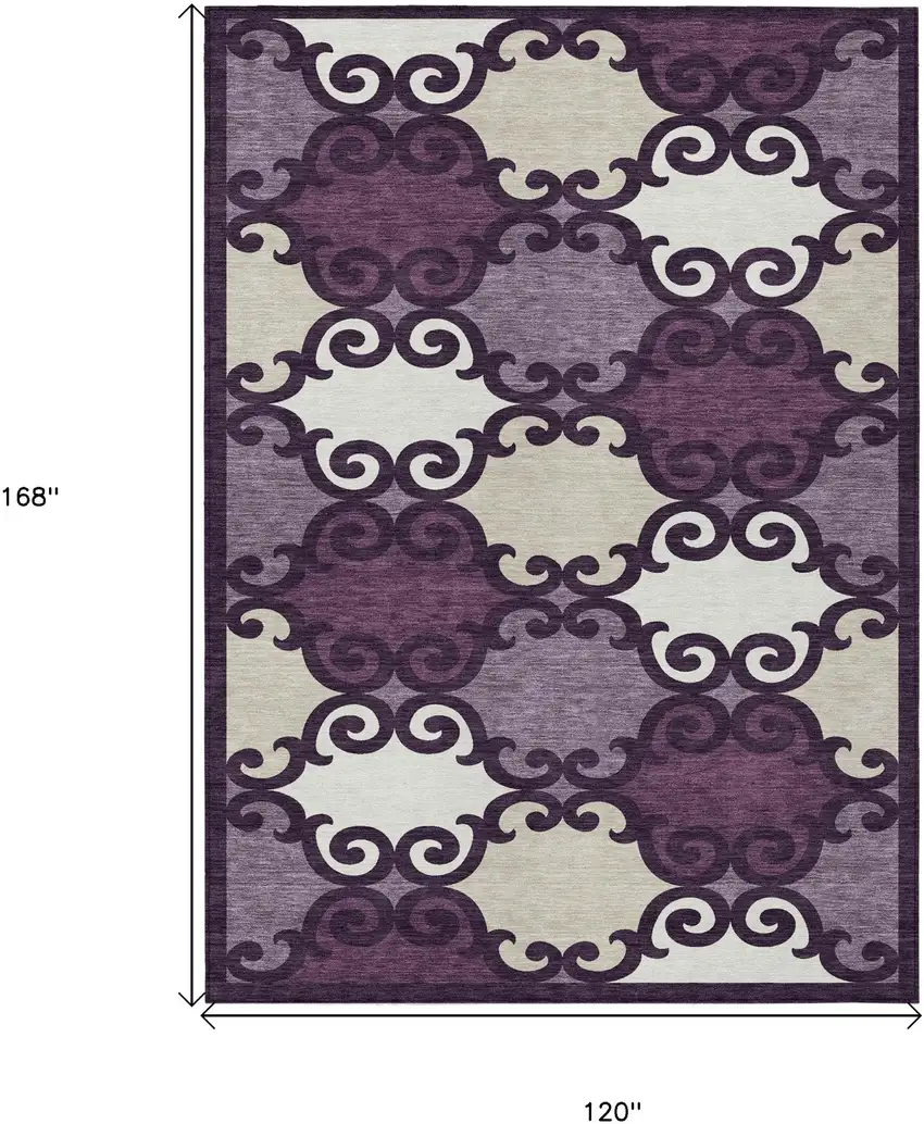 Eggplant And Ivory Trellis Washable Indoor Outdoor Area Rug Photo 3