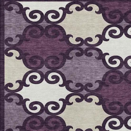 Eggplant And Ivory Trellis Washable Indoor Outdoor Area Rug Photo 6