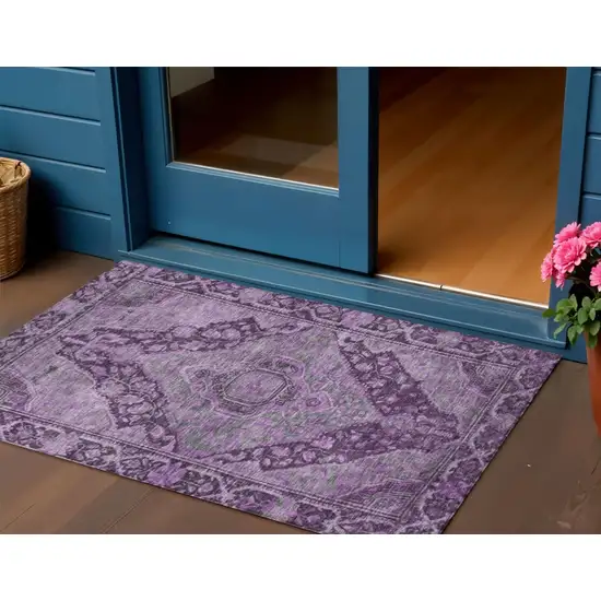 Eggplant And Lavender Medallion Washable Indoor Outdoor Area Rug Photo 2