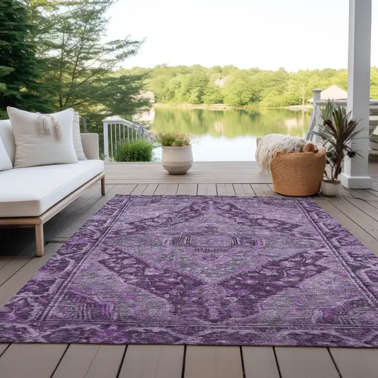 Eggplant And Lavender Medallion Washable Indoor Outdoor Area Rug Photo 5