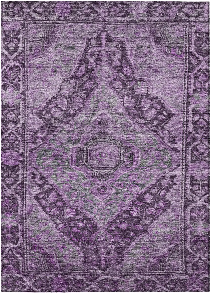 Eggplant And Lavender Medallion Washable Indoor Outdoor Area Rug Photo 1