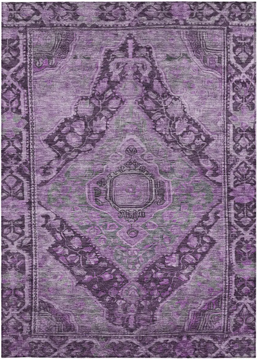 Eggplant And Lavender Medallion Washable Indoor Outdoor Area Rug Photo 3