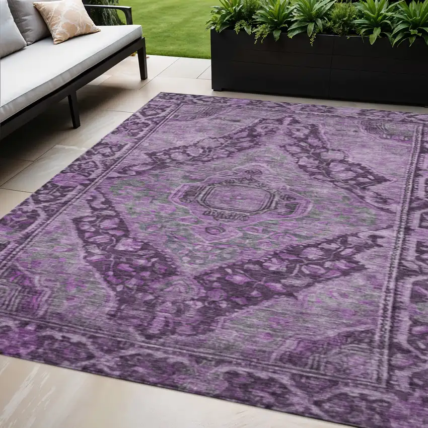 Eggplant And Lavender Medallion Washable Indoor Outdoor Area Rug Photo 2