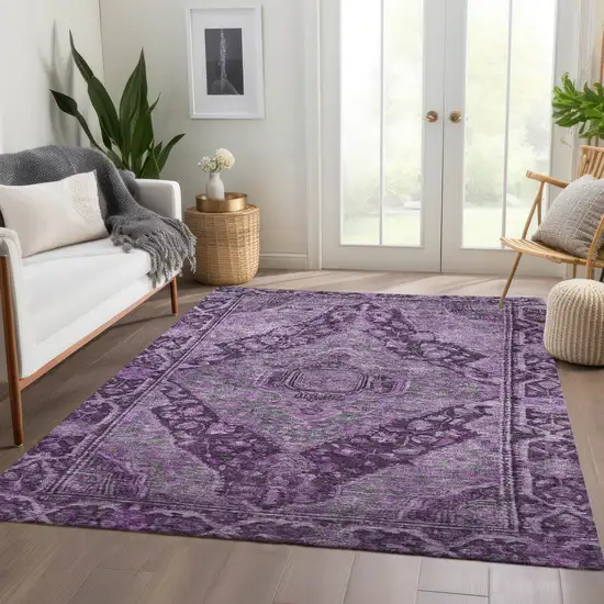 Eggplant And Lavender Medallion Washable Indoor Outdoor Area Rug Photo 7