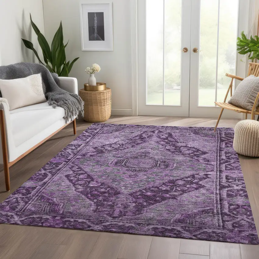 Eggplant And Lavender Medallion Washable Indoor Outdoor Area Rug Photo 7