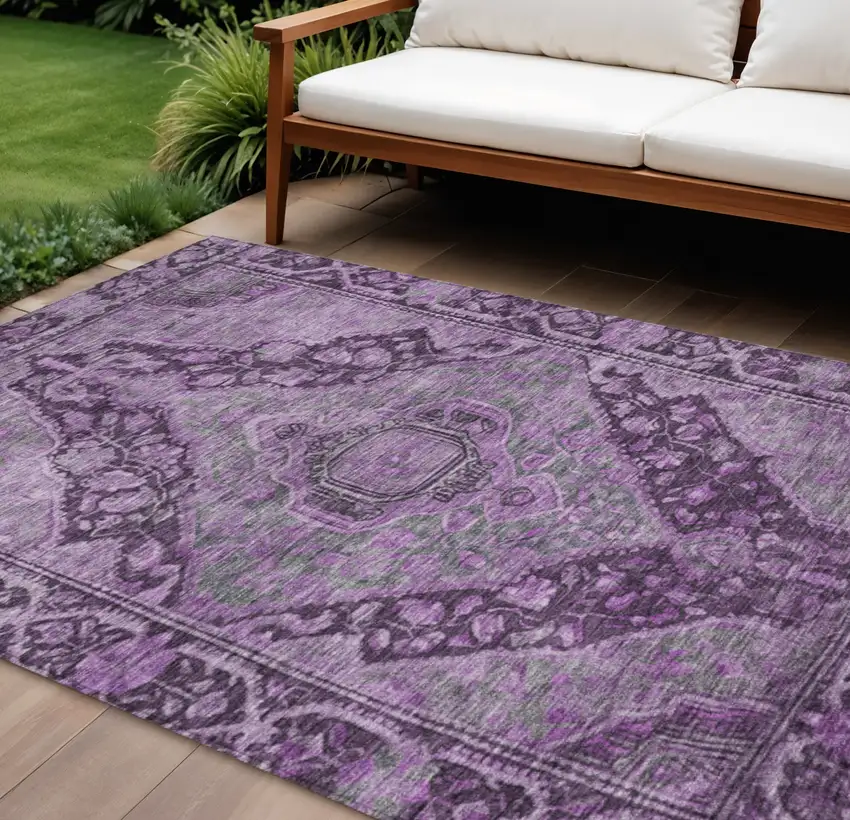 Eggplant And Lavender Medallion Washable Indoor Outdoor Area Rug Photo 2
