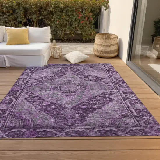 Eggplant And Lavender Medallion Washable Indoor Outdoor Area Rug Photo 8