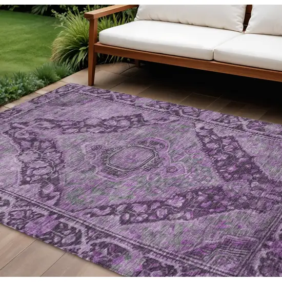Eggplant And Lavender Medallion Washable Indoor Outdoor Area Rug Photo 2